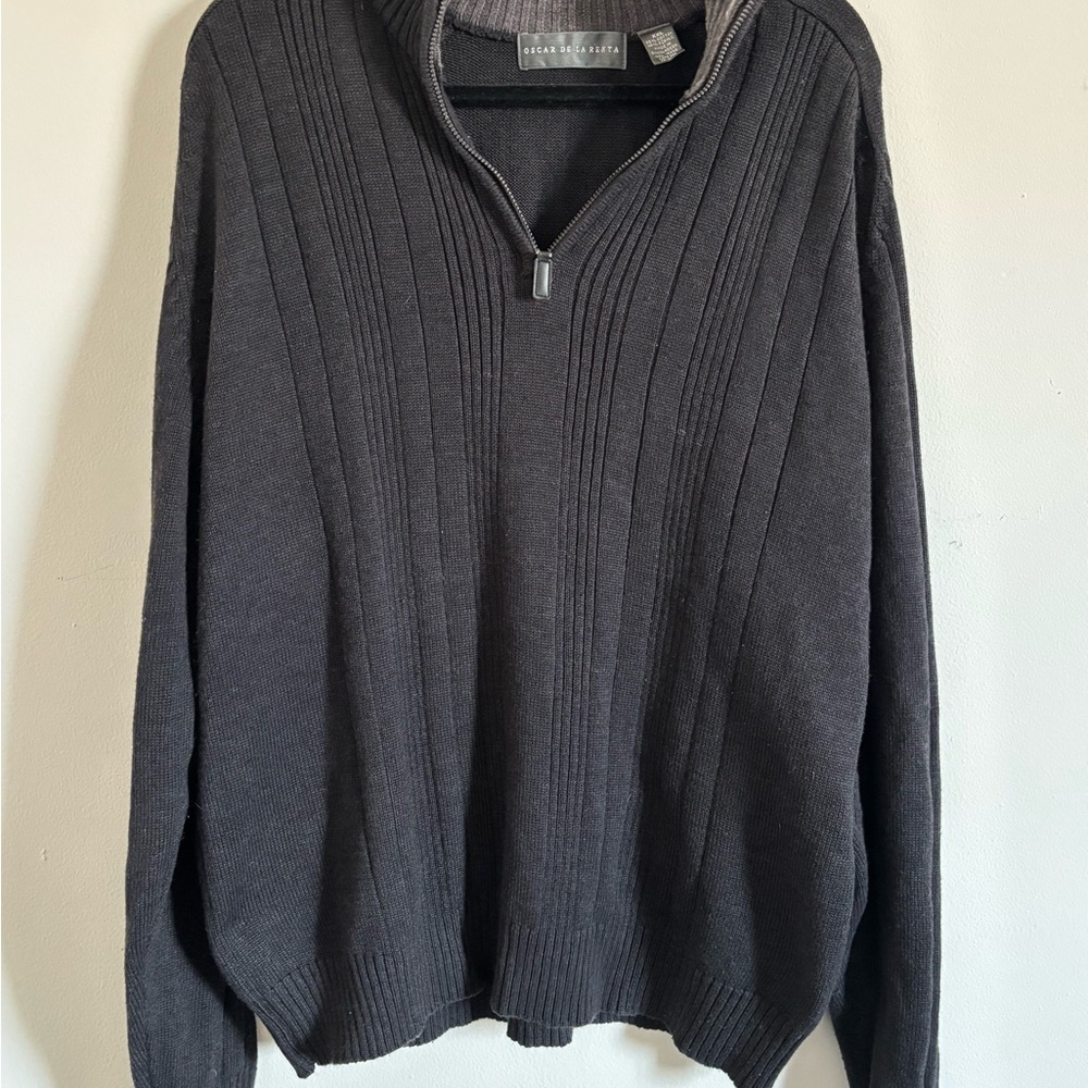 Oscar de la Renta Charcoal Zip-Up Sweater